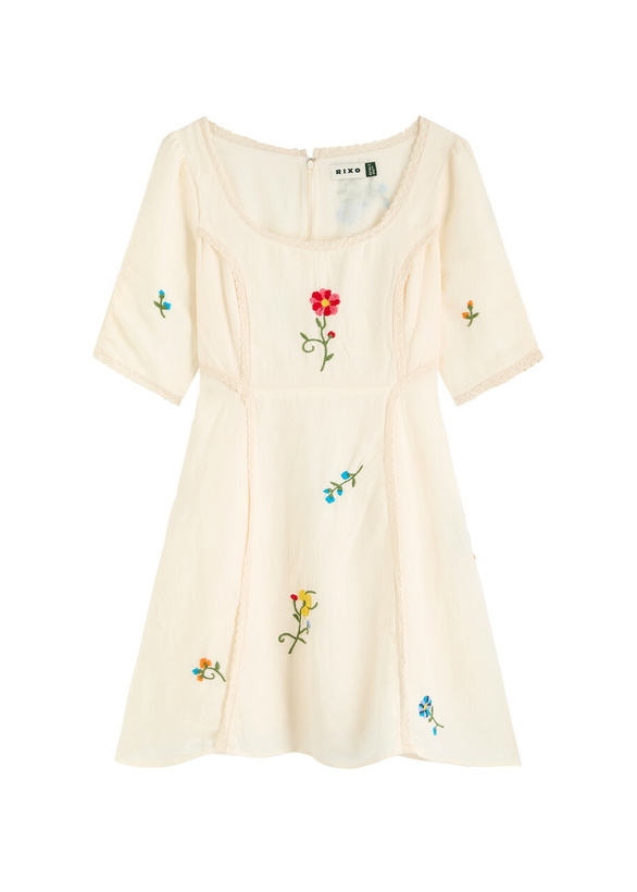 Photo: Rixo Marne Floral-embroidered Woven Mini Dress Cream