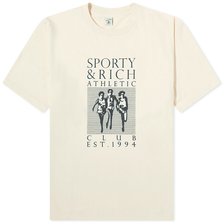 Photo: Sporty & Rich Men's Racers T-Shirt in Cream/Navy