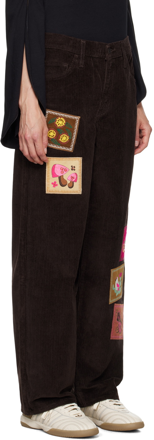 Anna Sui Brown Embroidered Patched Trousers