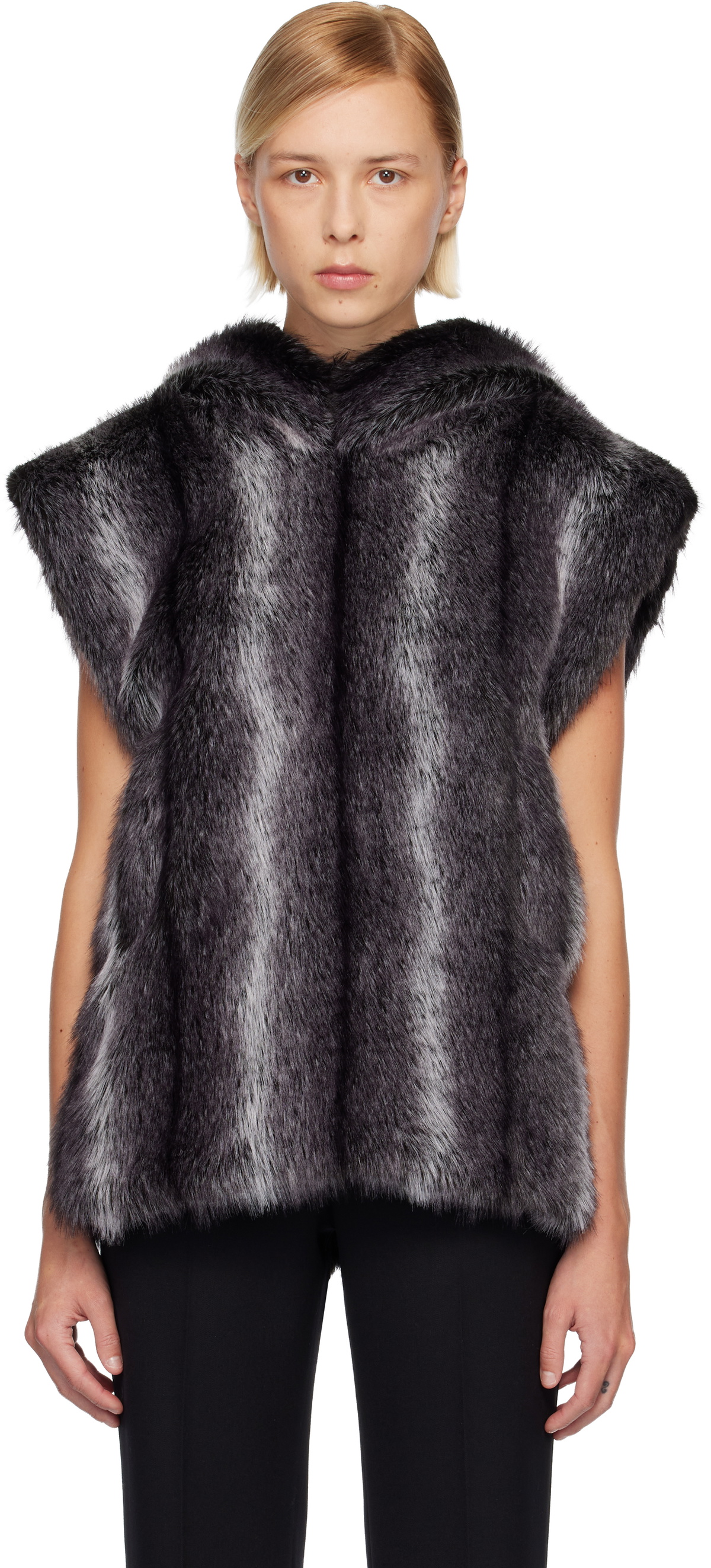 Anna Sui SSENSE Exclusive Gray Sleeveless Faux-Mink Hoodie