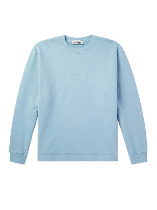 Photo: Stone Island - Logo-Embroidered Cotton-Jersey Sweatshirt - Blue