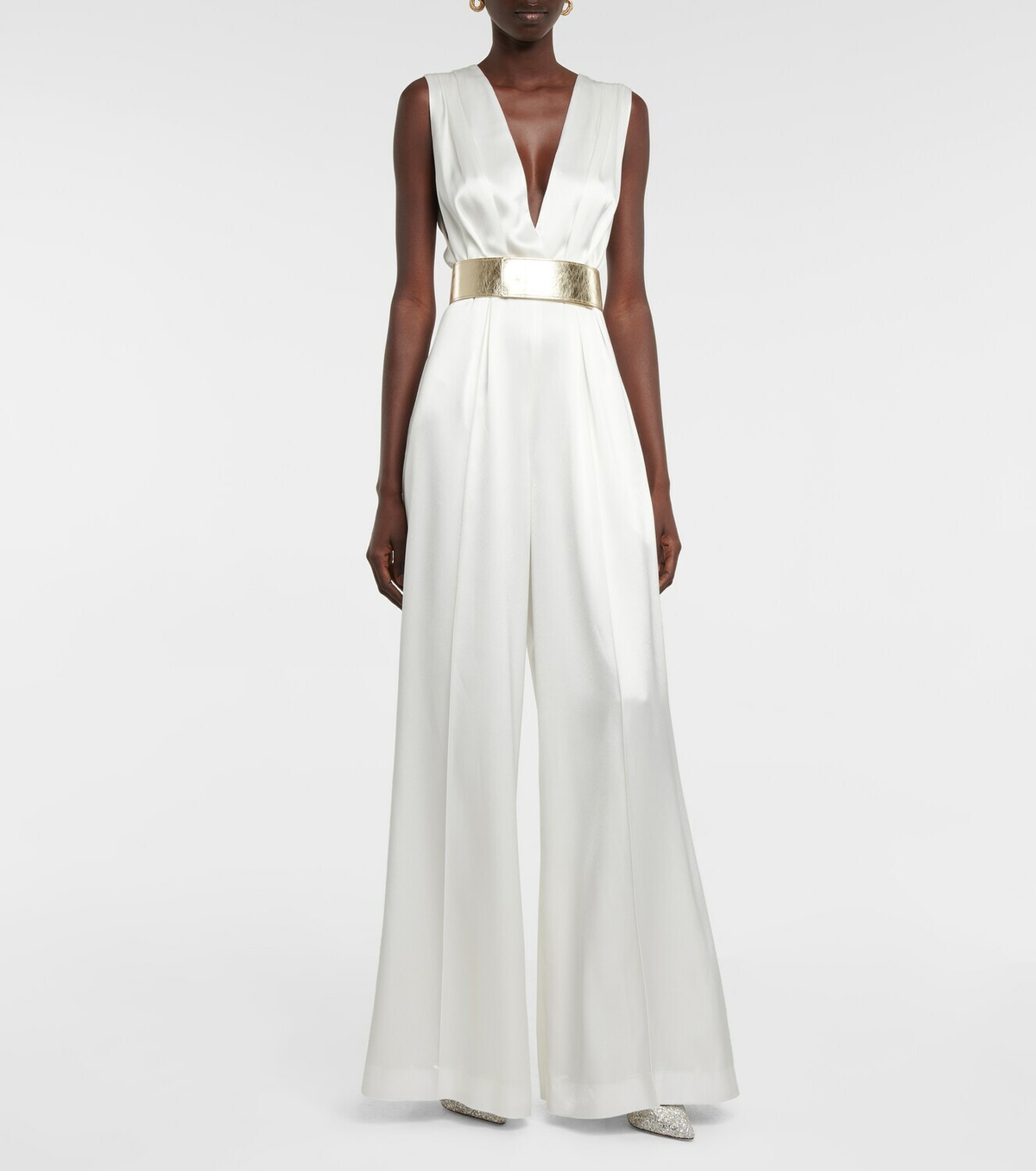 Costarellos Keaton belted satin jumpsuit