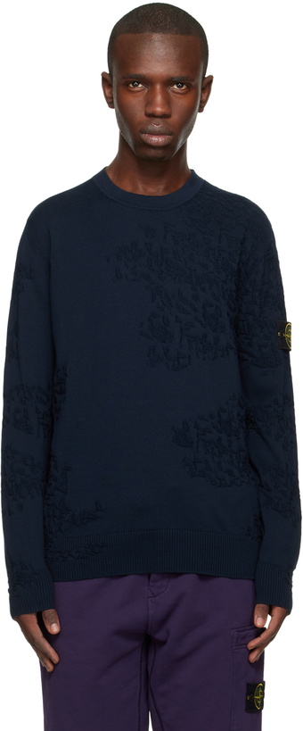 Photo: Stone Island Navy Jacquard Sweater