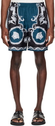 Versace Black & Navy Printed Silk Twill Slim Shorts