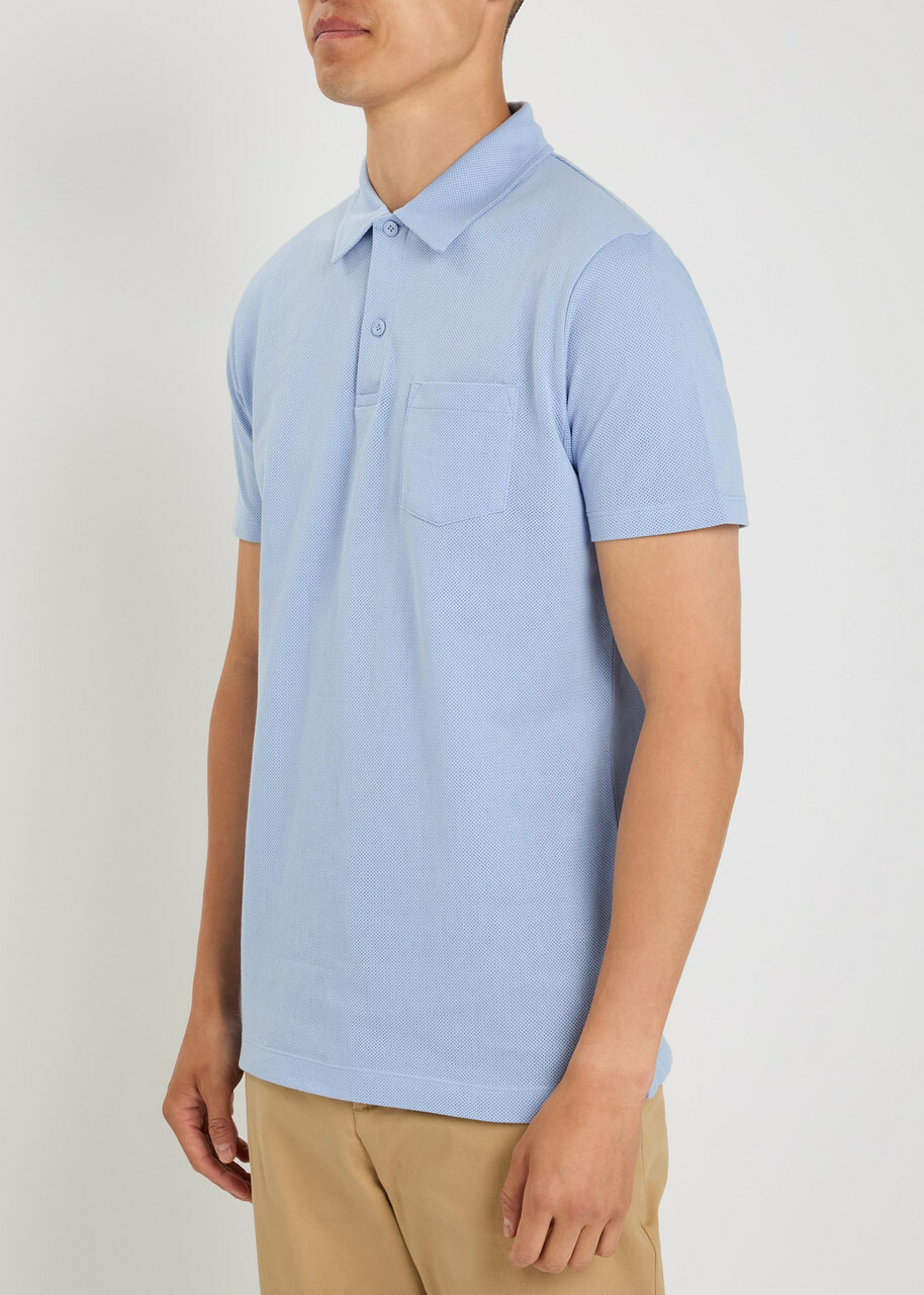 Sunspel Cotton-mesh Polo Shirt Blue