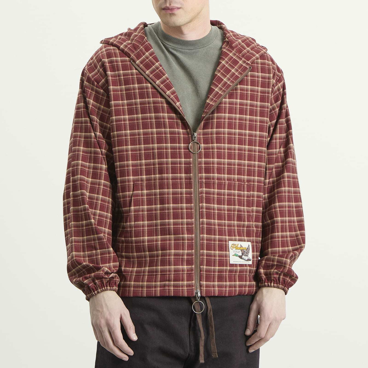 Pleasures Men's Mallard Plaid Zip Hoodie in Red