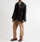 Nicholas Daley - Panelled Waxed-Cotton and Melton Wool Hooded Coat - Black