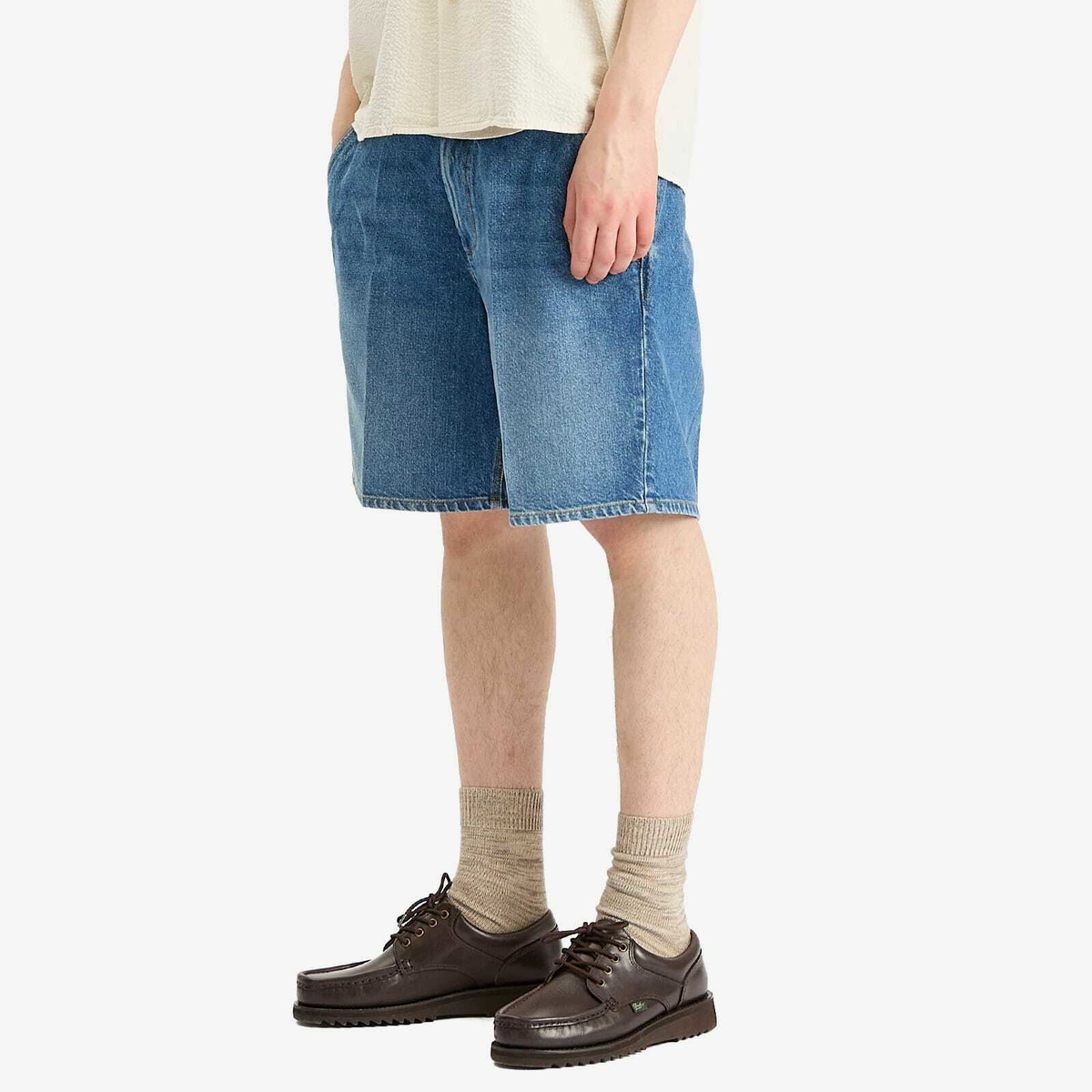 Foret Men's Clay Creased Denim Shorts in Vintage Blue