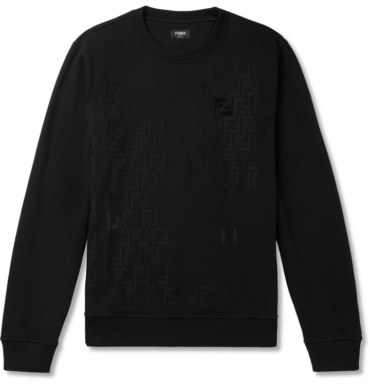 Photo: Fendi - Logo-Detailed Fleece-Back Cotton-Jersey Sweatshirt - Black