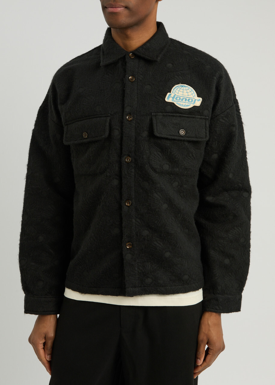 Honor The Gift Floral Jacquard Brushed-knit Overshirt Black