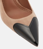 Alaïa Heart suede and patent leather pumps