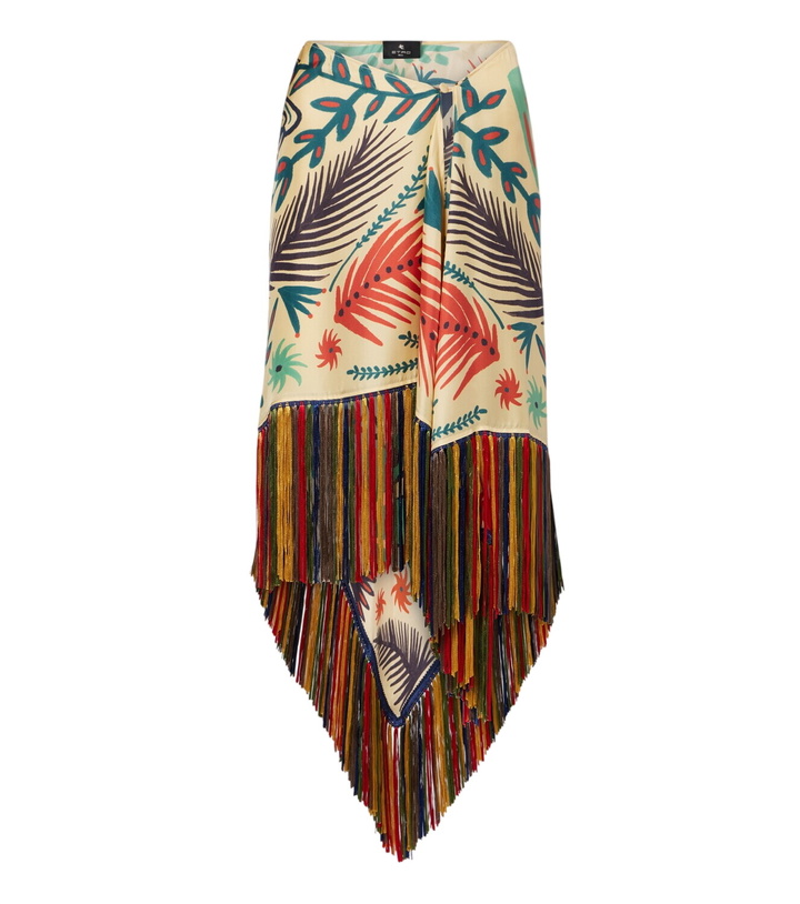 Photo: Etro Fringed printed asymmetric silk maxi skirt