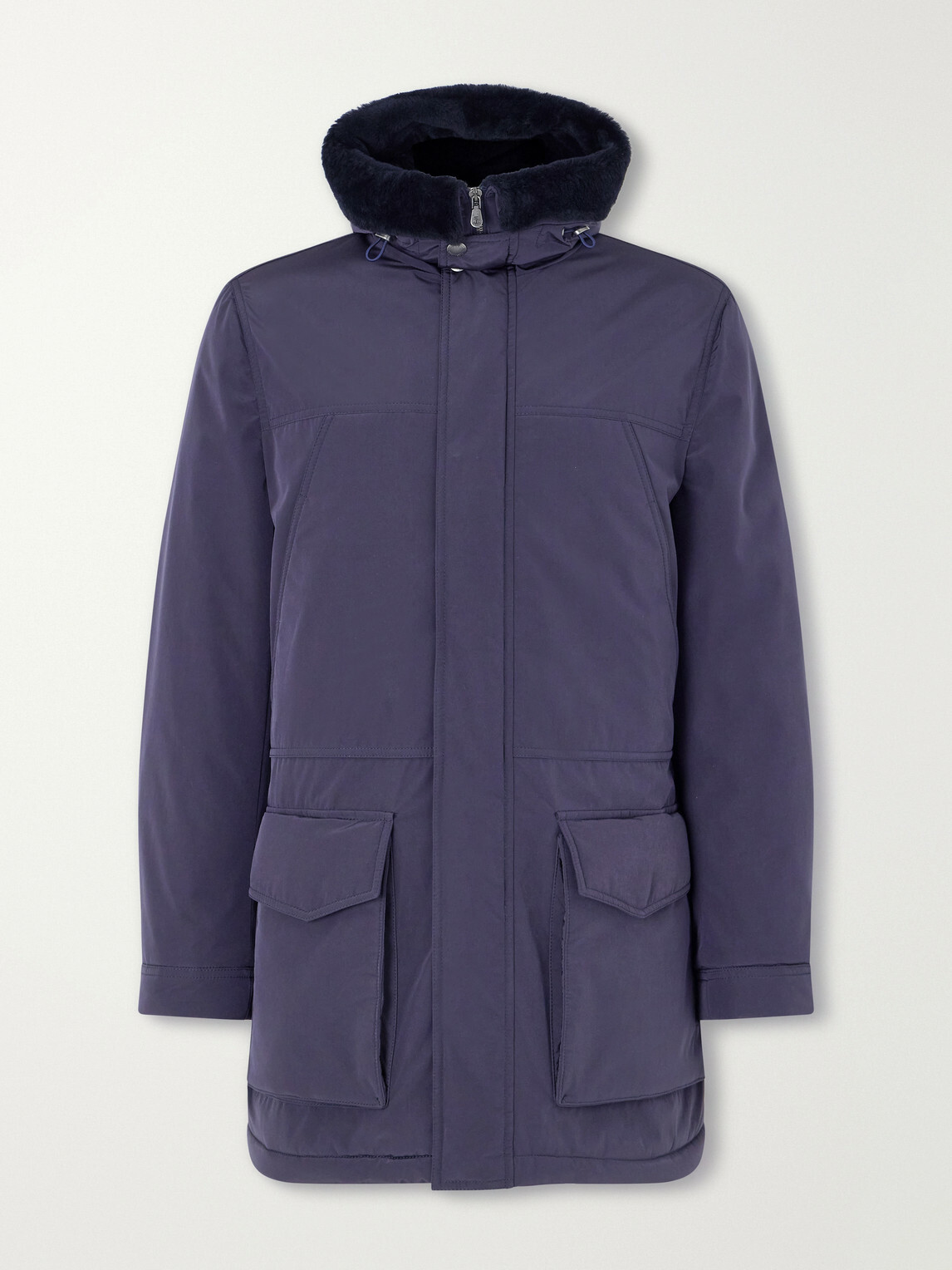 Brunello Cucinelli - Hooded Padded Shearling-Trimmed Shell Coat - Blue
