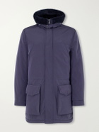 Brunello Cucinelli - Hooded Padded Shearling-Trimmed Shell Coat - Blue