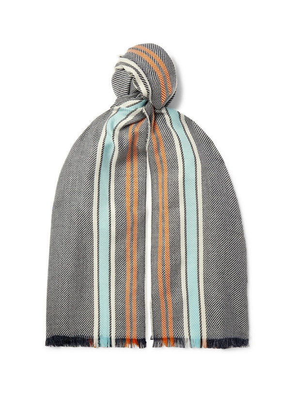 Photo: Johnstons of Elgin - Striped Wool, Silk and Linen-Blend Scarf - Orange