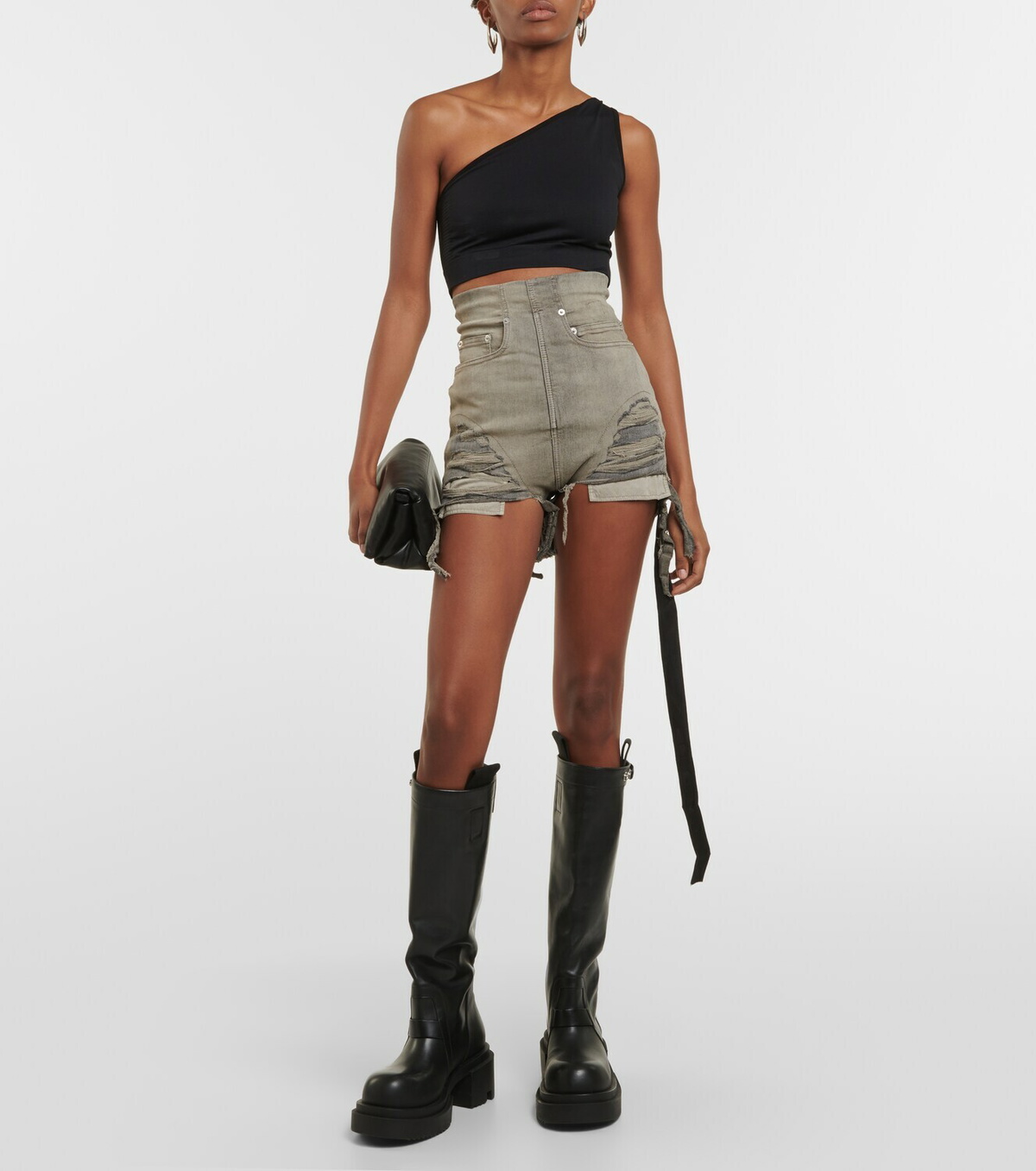 Rick Owens DRKSHDW distressed high-rise denim shorts Rick Owens