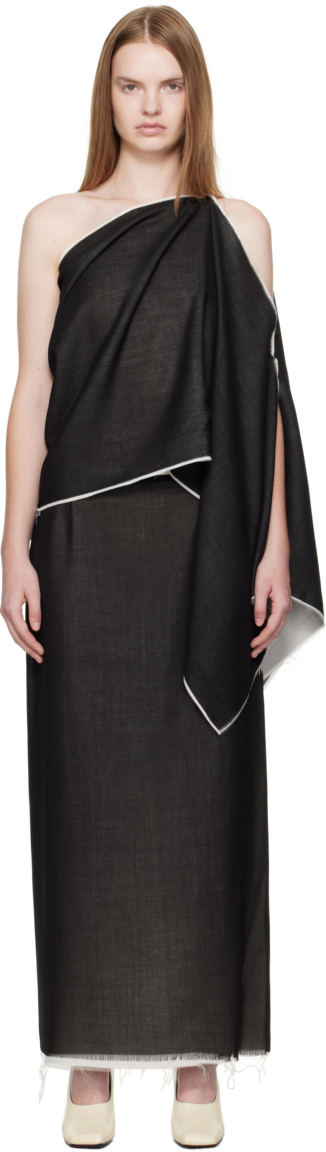 La Collection Black Macha Raw Scarf Top
