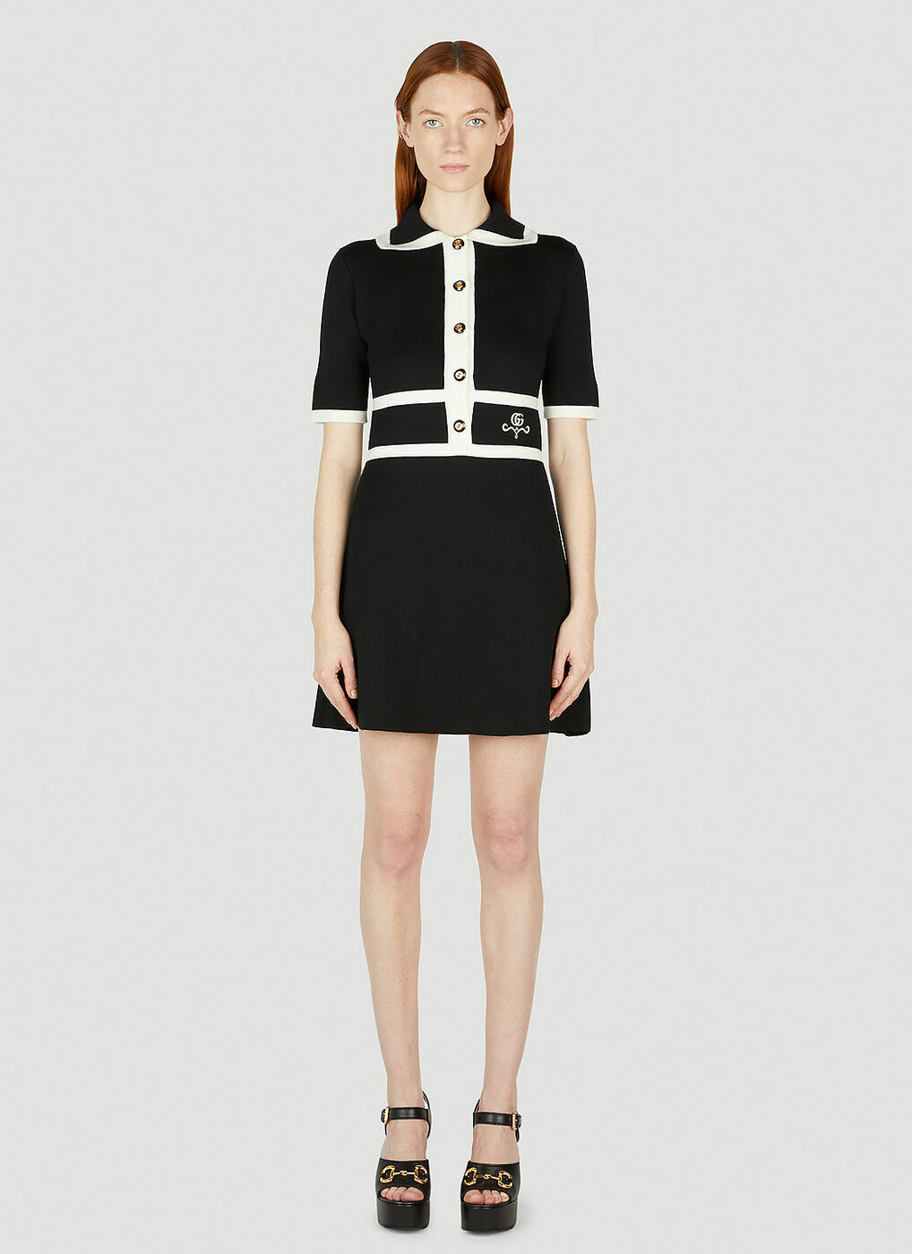 GUCCI★素敵！Black Compact GG Buttons SEQUIN TRIM DRESS Gucci Sequined pointelle-knit wool minidress Gucci