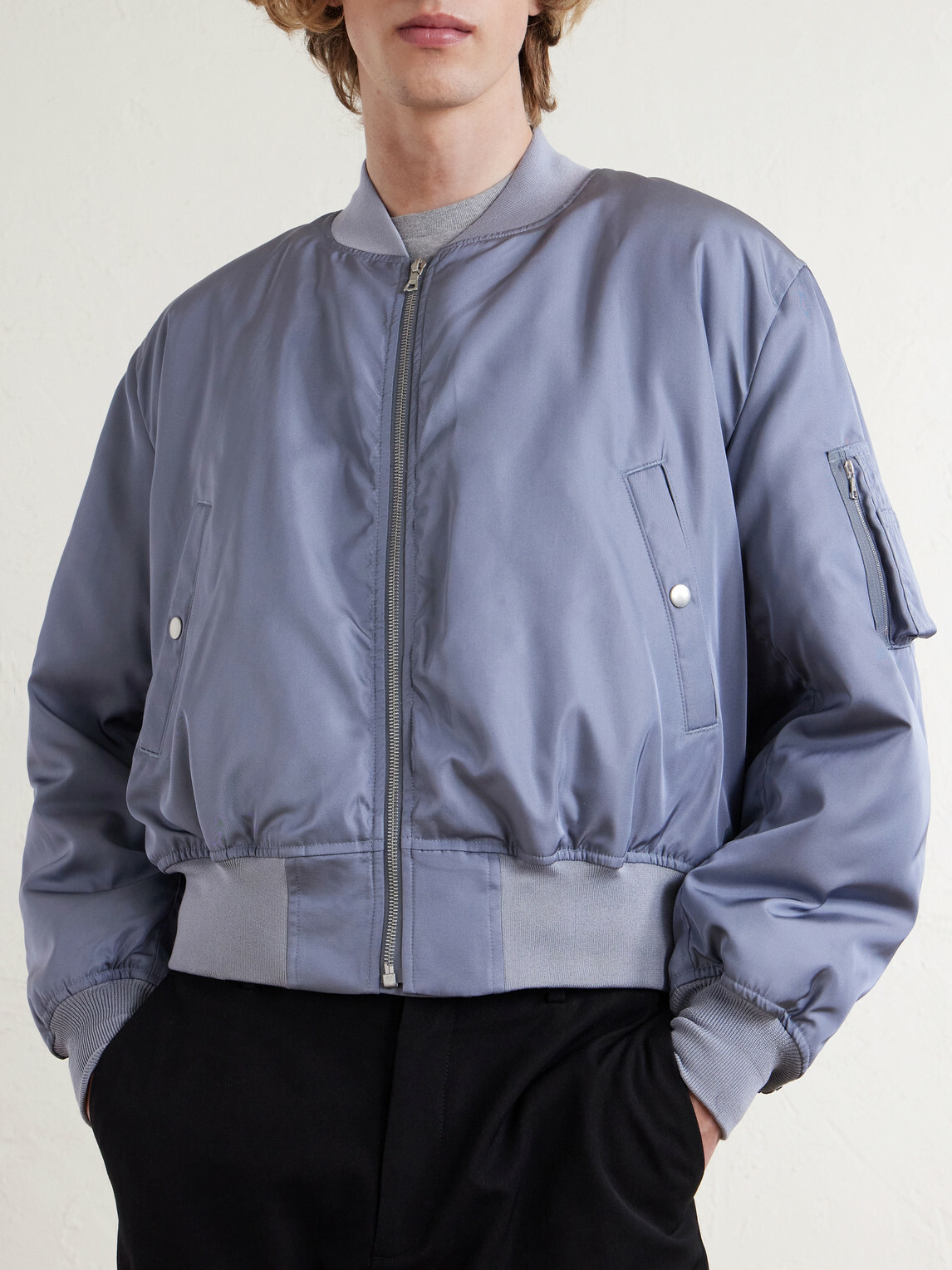 Auralee - Silk-Twill Bomber Jacket - Blue