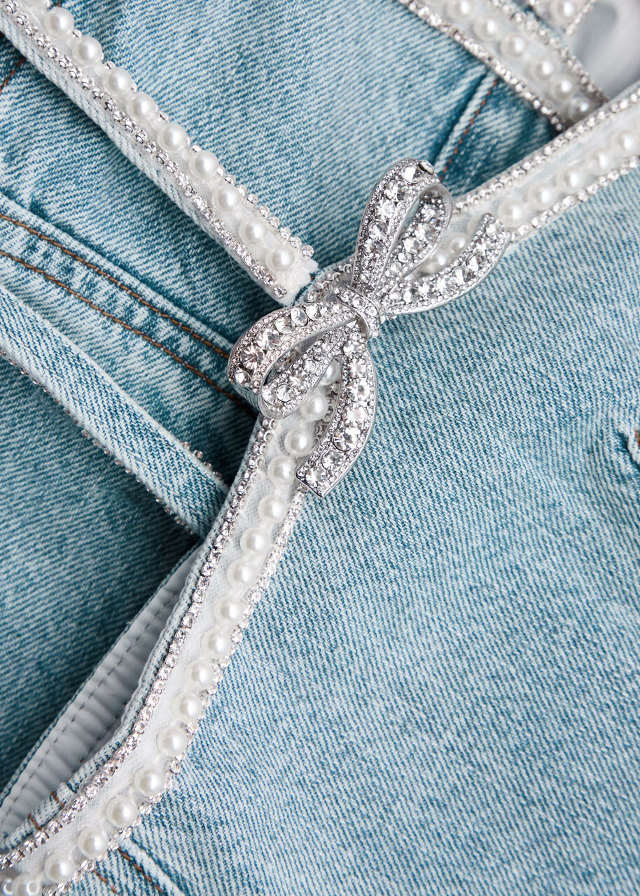 Self-portrait Bow Embellished Denim Mini Dress Light Blue