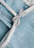 Self-portrait Bow Embellished Denim Mini Dress Light Blue