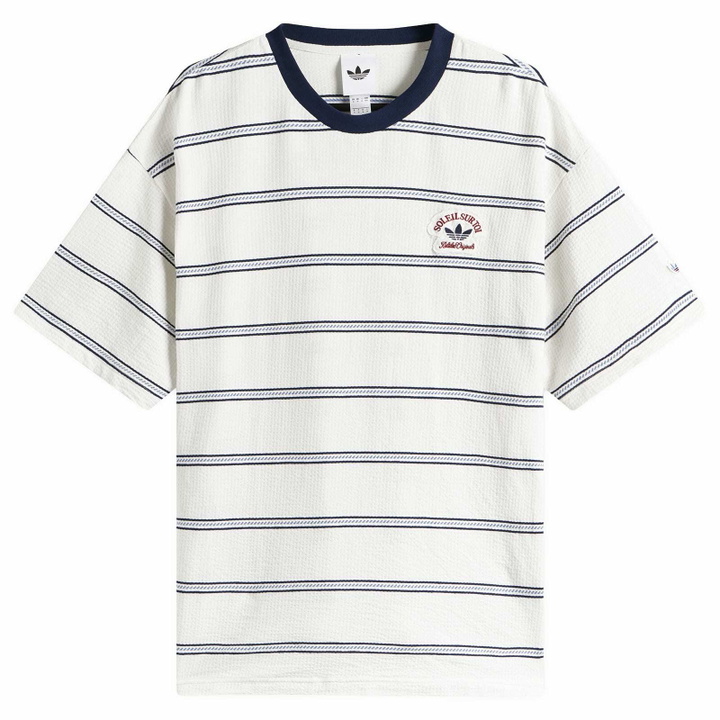 Photo: Adidas Men's Resort Summer T-Shirt in Off White/Night Indigo/Blue