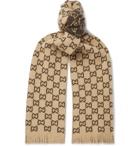 Gucci - Fringed Logo-Jacquard Wool Scarf - Neutrals