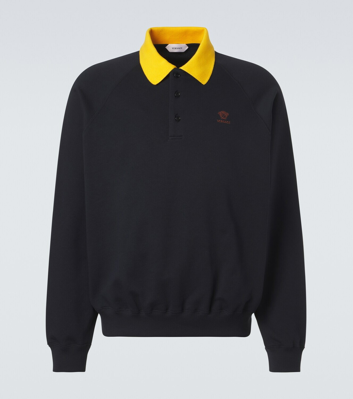 Versace Embroidered cotton jersey polo sweatshirt