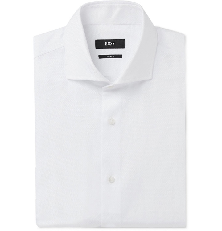 Photo: Hugo Boss - Slim-Fit Cutaway-Collar Textured-Cotton Shirt - Unknown