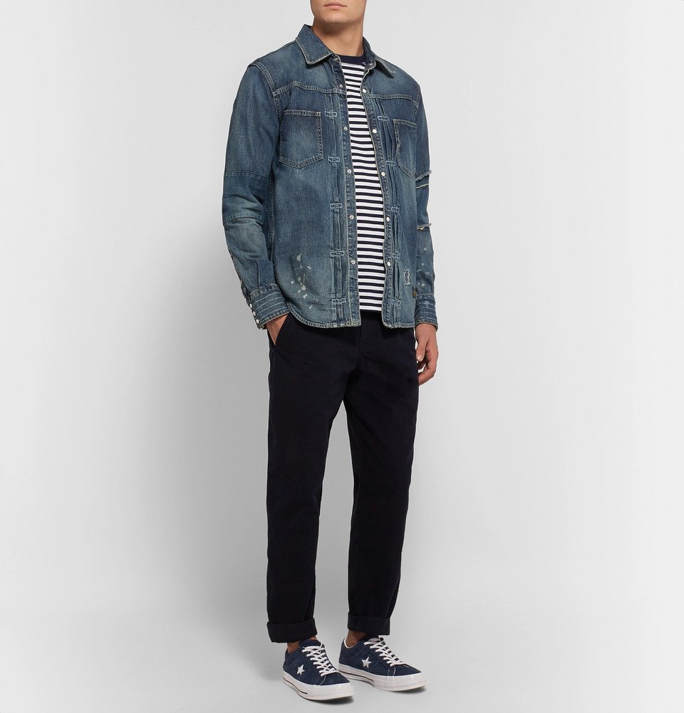 Neighborhood - Savage Distressed Canvas-Trimmed Denim Western