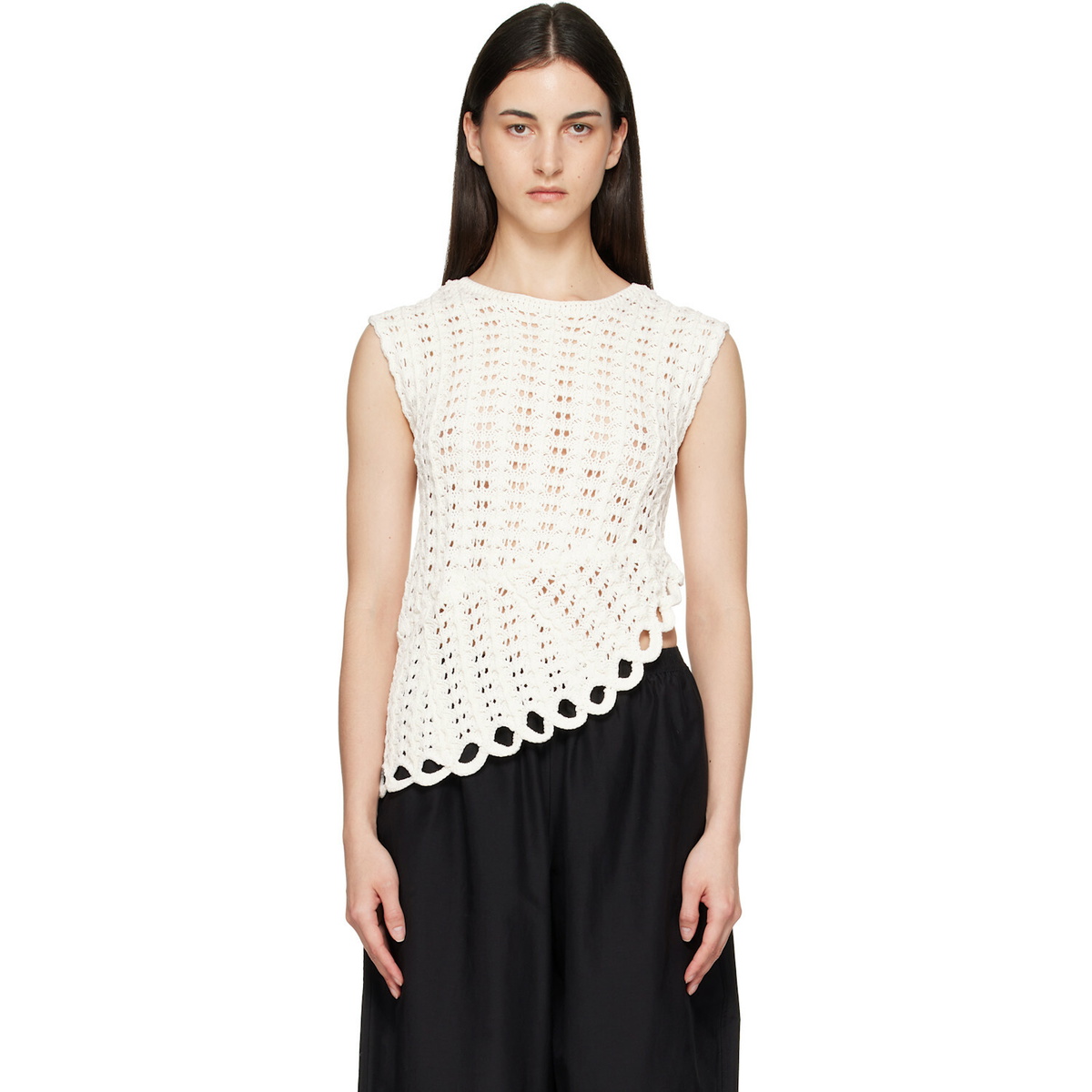 Loulou de Saison White Saez Ruffled Crochet Top