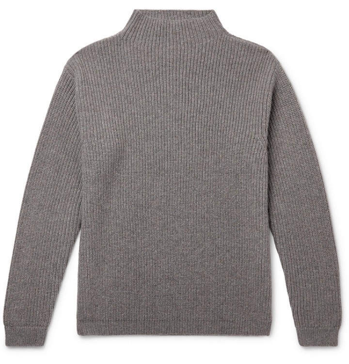 Photo: Deveaux - Ribbed Cashmere Mock-Neck Sweater - Gray