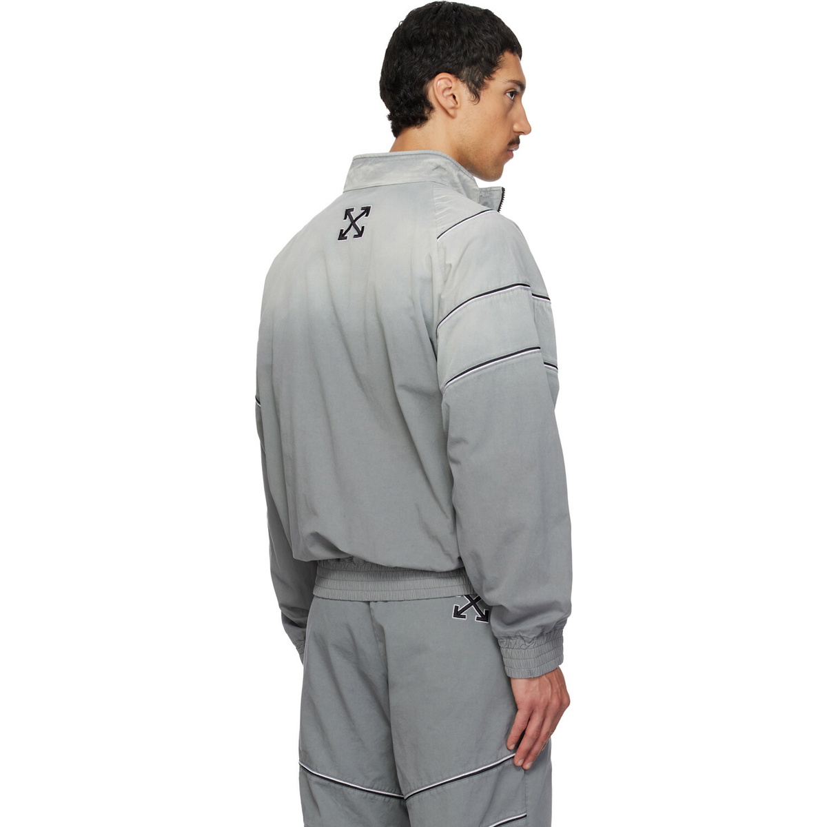 Off-White Gray Relaxed Garment Dyed Track Jacket