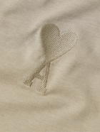 AMI PARIS - Logo-Embroidered Organic Cotton-Jersey T-Shirt - Neutrals