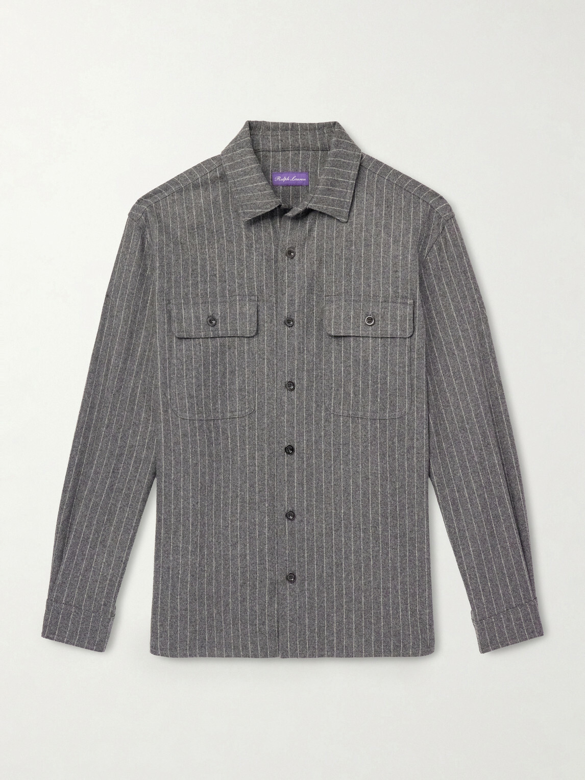 Ralph Lauren Purple label - Pinstriped Super 150s Wool-Flannel Shirt - Gray