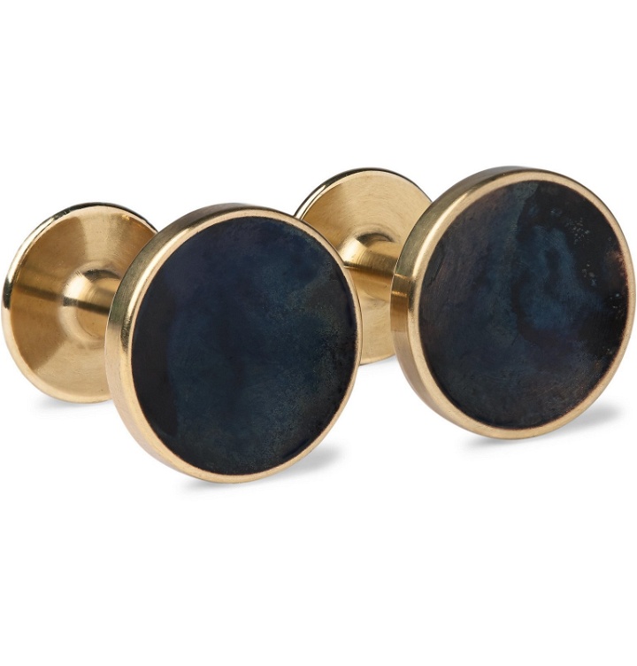 Photo: Alice Made This - Bayley Quink Patina Brass Cufflinks - Blue