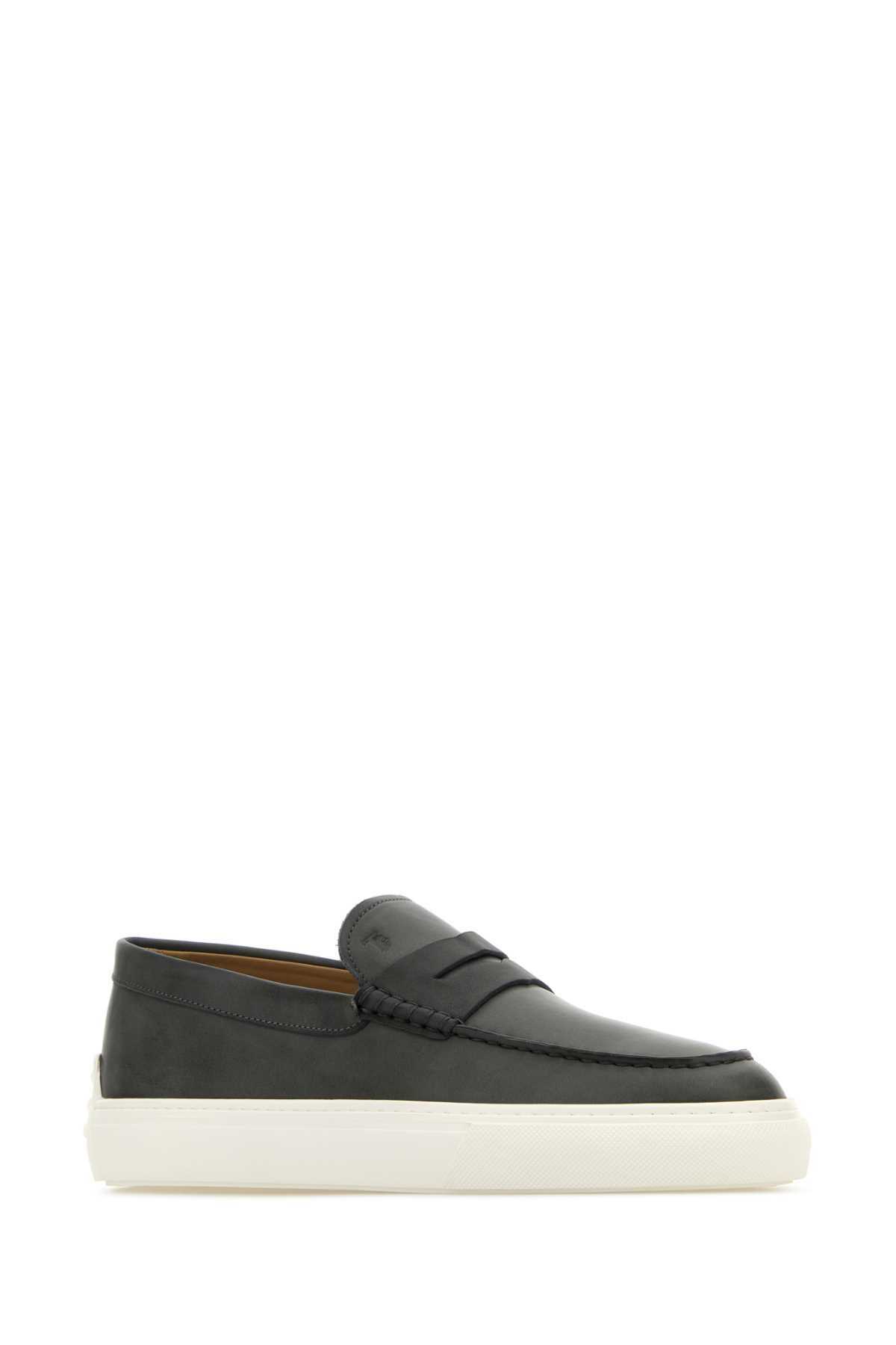 Tod\'s Charcoal Leather Slip-On Loafers Tod main image 2