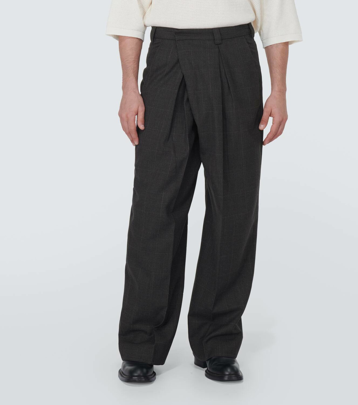 ACNE STUDIOS Checked Wide-Leg Pants in Black | endource