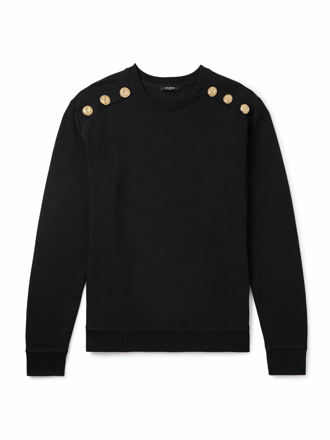 Balmain - Button-Embellished Cotton-Blend Sweatshirt - Black
