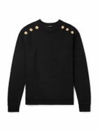Balmain - Button-Embellished Cotton-Blend Sweatshirt - Black