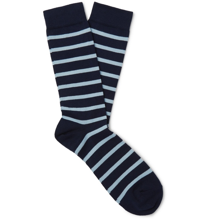Photo: Sunspel - Striped Cotton-Blend Socks - Blue