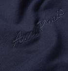 AMI - Logo-Embroidered Fleece-Back Cotton-Blend Jersey Hoodie - Navy