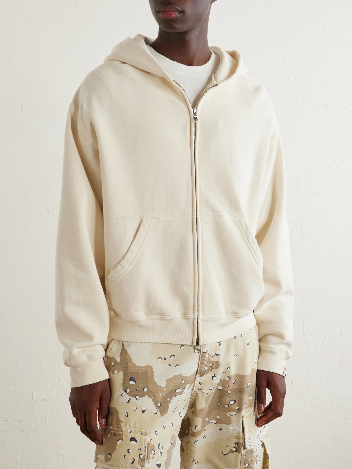 Cherry Los Angeles - Distressed Cotton-Fleece Zip-Up Hoodies - Neutrals