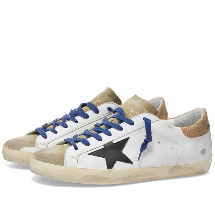 Photo: Golden Goose Men's Super-Star Suede Toe Leather Sneakers in Taupe/Black/White