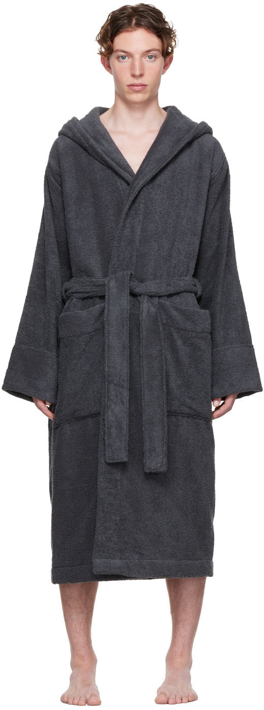 Tekla Black Organic Cotton Bathrobe Tekla Fabrics