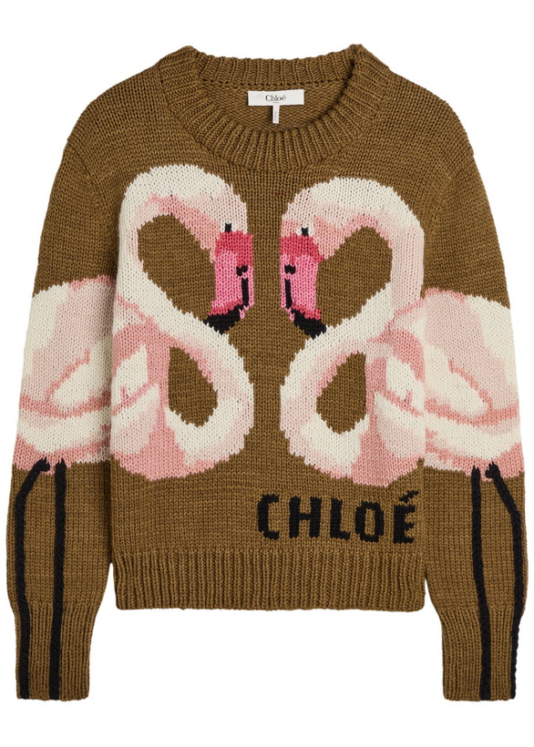 Photo: Chloe Flamingo and Logo-intarsia Wool Jumper Brown Other