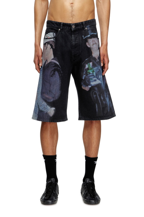 Photo: Diesel Denim shorts with multicolour print - Shorts - Unisex - Black