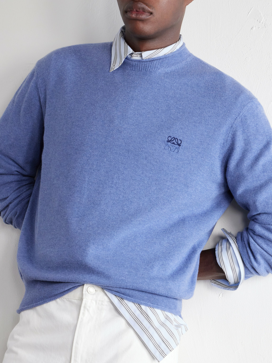 LOEWE - Anagram-Embroidered Cotton-Blend Sweater - Blue