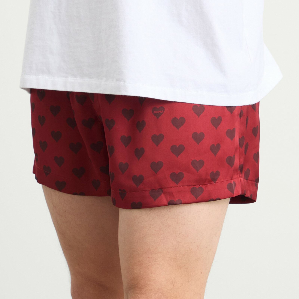 SKIMS Men's Sateen Sleep Boxers in Red Heart Halfdrop