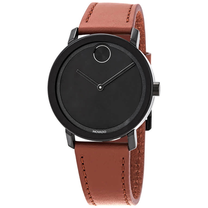 Photo: Movado Bold Black Sunray Dial Cognac Leather Mens Watch 3600537